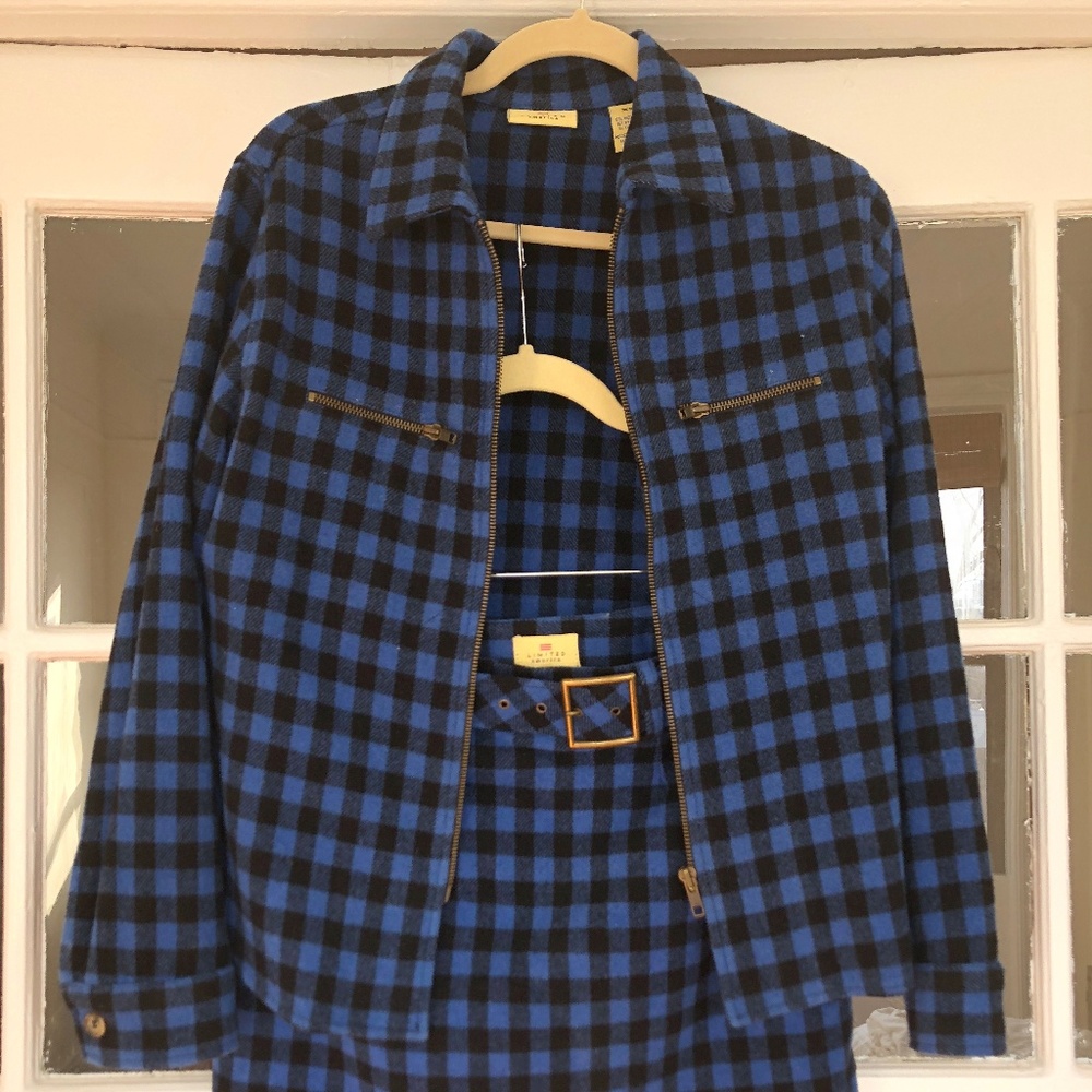 Vintage 90s plaid mini skirt and jacket suit set